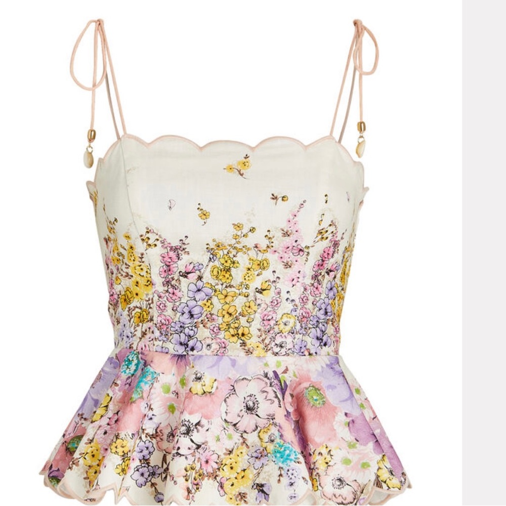 ZIMMERMANN Jude Scalloped Floral Print Peplum Top size 1 new with tags